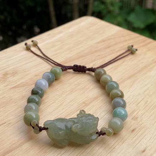 翡翠 天然石 ミャンマー産本翡翠 手編み貔貅ブレスレット ブレスレット  