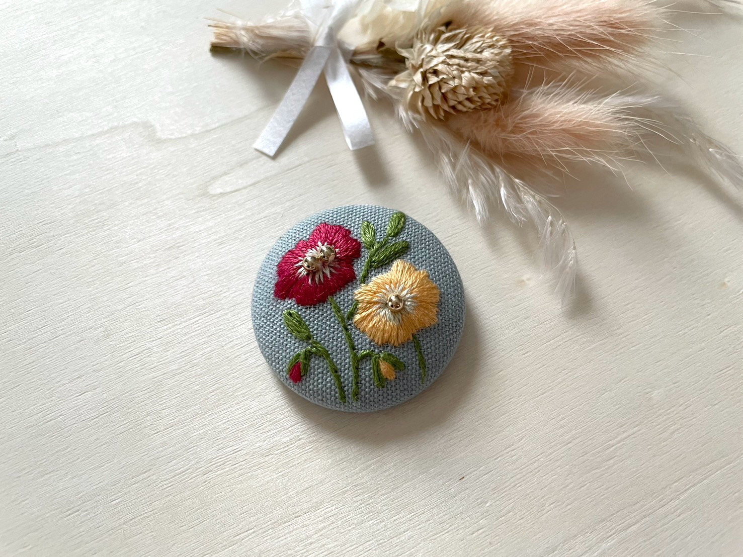 ポピー刺繍ヘアゴム くるみボタン ヘアゴム cocomu 通販 18198702