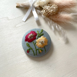 ブルースターの刺繍ブローチ くるみボタン ブローチ cocomu 通販