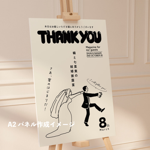 新郎新婦オリジナルイラスト 雑誌POPEYE(ポパイ)風 ウェルカムボード