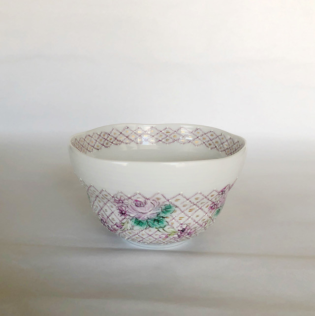 レーシーwhite｜レース柄 抹茶碗（手描きボウル）