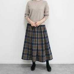 1番人気♪上質起毛シャギーチェックスカート　ネイビーブラウン 2枚目の画像