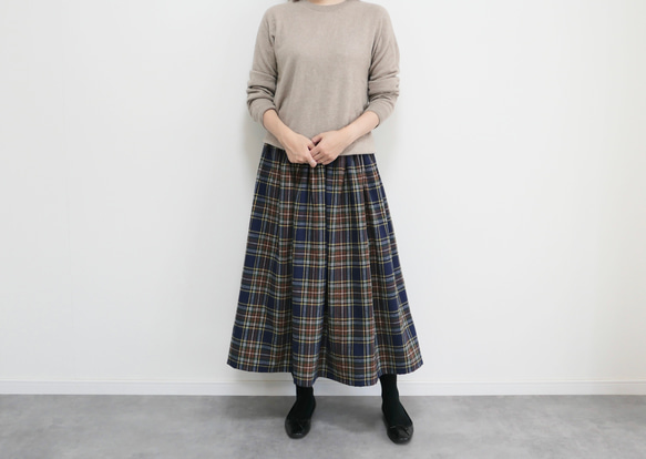 1番人気♪上質起毛シャギーチェックスカート　ネイビーブラウン 2枚目の画像