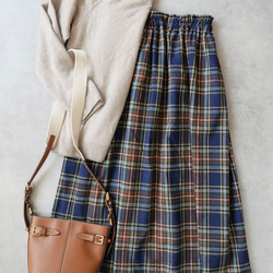 1番人気♪上質起毛シャギーチェックスカート　ネイビーブラウン 8枚目の画像