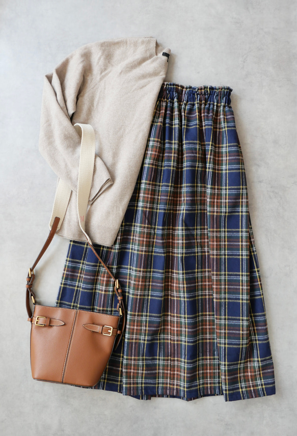 1番人気♪上質起毛シャギーチェックスカート　ネイビーブラウン 8枚目の画像
