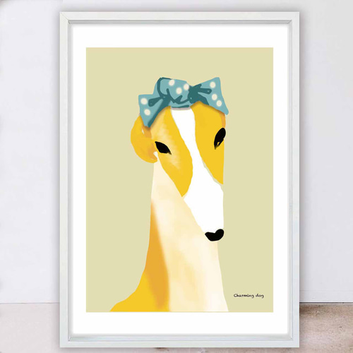 かわいい秋田犬#水墨 アートポスター オリジナルイラスト作品 秋田犬東洋インク絵画黄金中国の象形文字「犬」と。新年の
