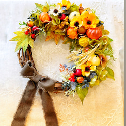 ハロウィンリース☆フラワーリース☆造花☆メルカリ便☆25～34cm☆ No.wreath-15553/ハロウィンリース24-(4)ジャックオランタン 40cm