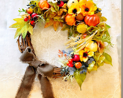 フラワーリース　ハロウィンリース　ハロウィンアレンジ No.wreath-15553/ハロウィンリース24-(4)ジャックオランタン 40cm
