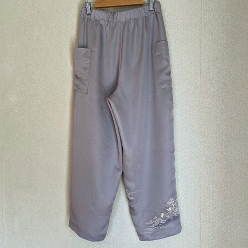 鳥の居る風景 手描き 着物リメイク コクーンパンツ ロングパンツ  