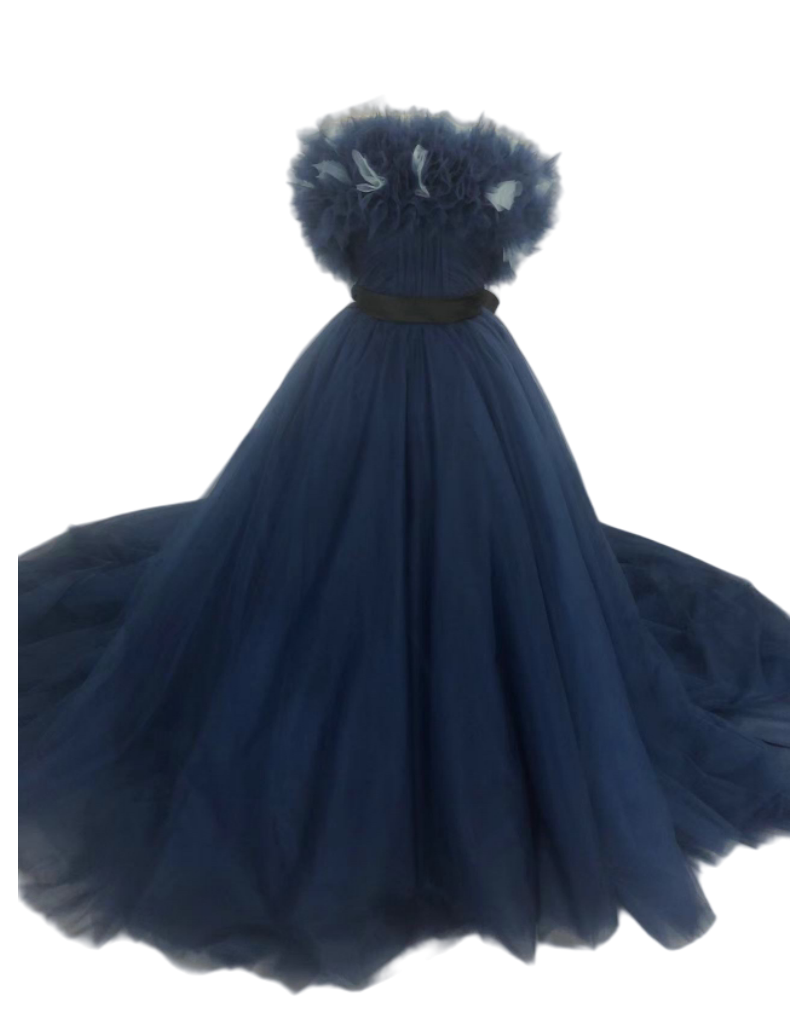 高品質！ パーティードレス 紺/ネイビー 取り外しオフショルダー 人気上昇