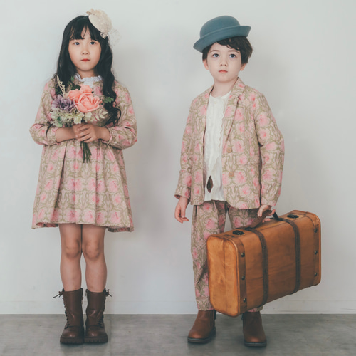 handmadeウィリアムモリスパッチワーク風生地のワンピース長袖free