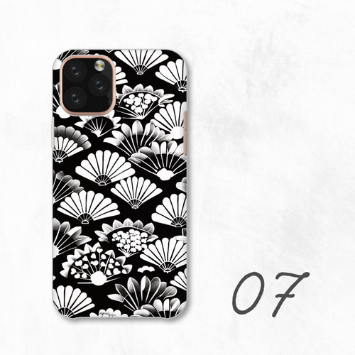和柄 モノクロ 和風 花柄 日本伝統 全機種対応スマホケース 背面型
