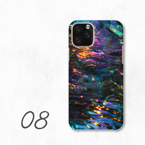 カラフル 光沢 虹色 模様 抽象 全機種対応スマホケース 背面型 ハード