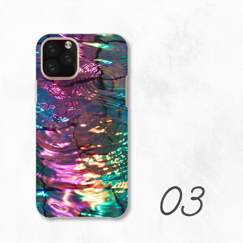 カラフル 光沢 虹色 模様 抽象 全機種対応スマホケース 背面型 ハード
