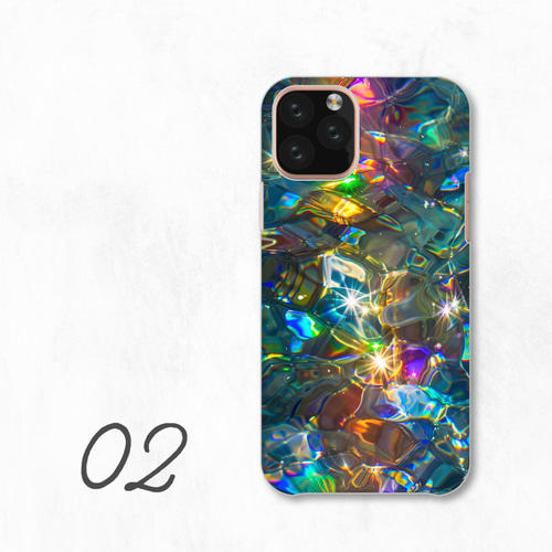 カラフル 光沢 虹色 模様 抽象 全機種対応スマホケース 背面型 ハード