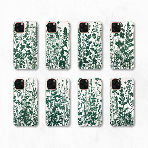 花柄 緑 ボタニカル 植物 自然 全機種対応スマホケース 背面型 ハード