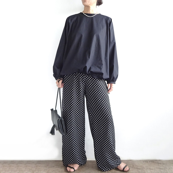 人造絲側絲帶寬鬆褲（圓點） 第2張的照片
