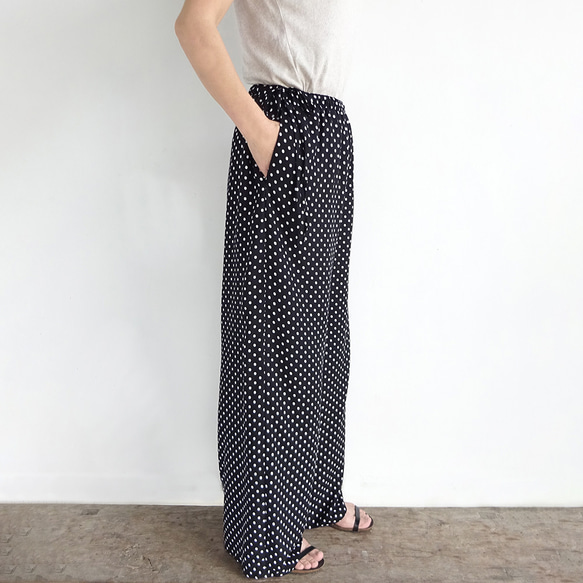人造絲側絲帶寬鬆褲（圓點） 第14張的照片