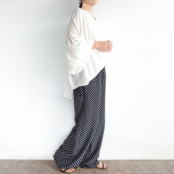 人造絲側絲帶寬鬆褲（圓點） 第4張的照片