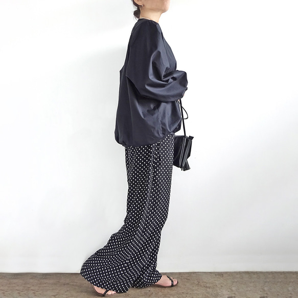 人造絲側絲帶寬鬆褲（圓點） 第7張的照片