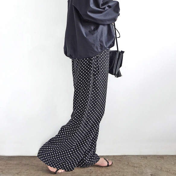 人造絲側絲帶寬鬆褲（圓點） 第12張的照片