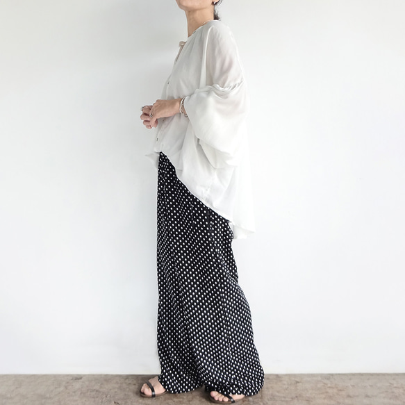 人造絲側絲帶寬鬆褲（圓點） 第6張的照片