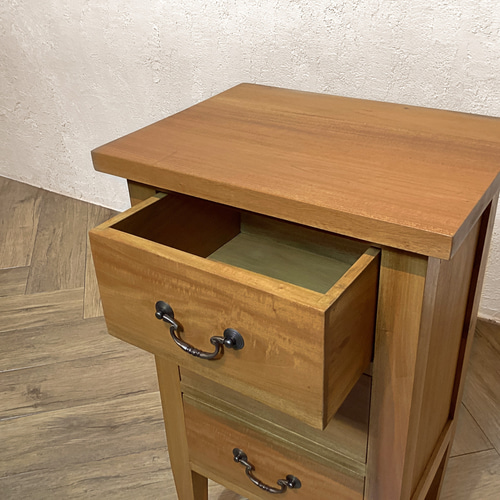 アンティーク調 マホガニー 無垢材 サイドテーブル チェスト 引出し 3