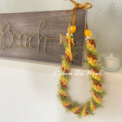 オレンジ系のクロシェットレイ ハワイアンリボンレイ ハワイアンレイ