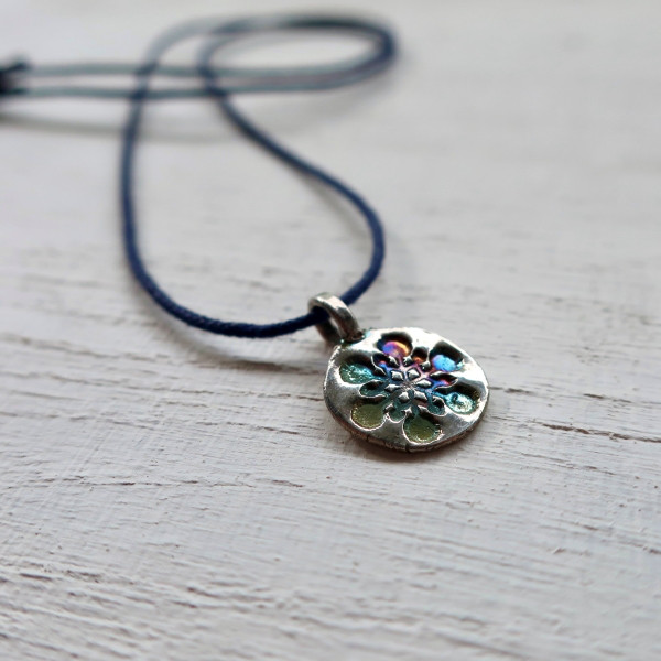 青い花　Blue　Flower　純銀　シルバープチネックレス　一点もの