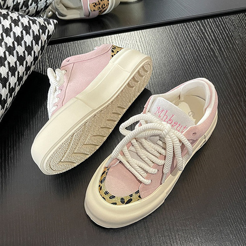 newrock ヒョウ柄厚底スニーカー ピンク Chunky lace-up leather