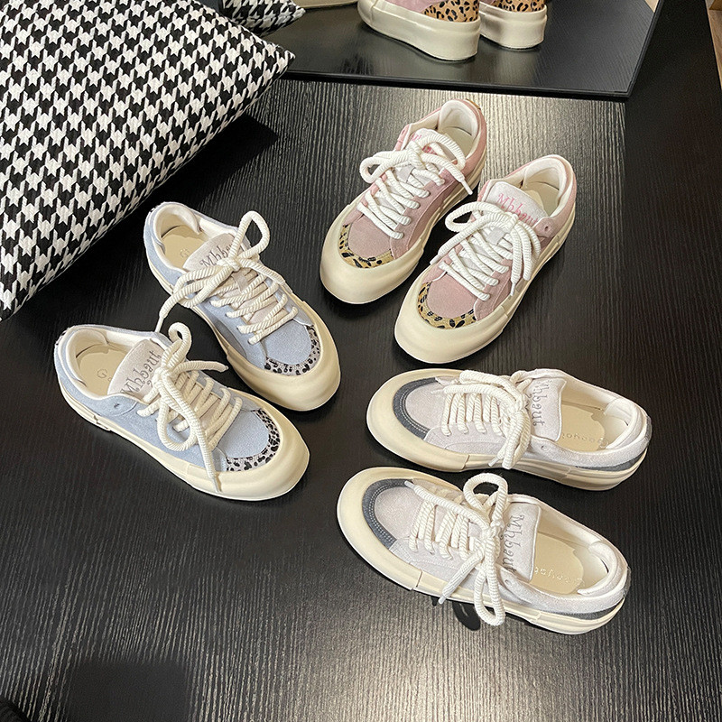 24新作レディース靴ヒョウ柄厚底カジュアル靴快適通気性白靴 W423