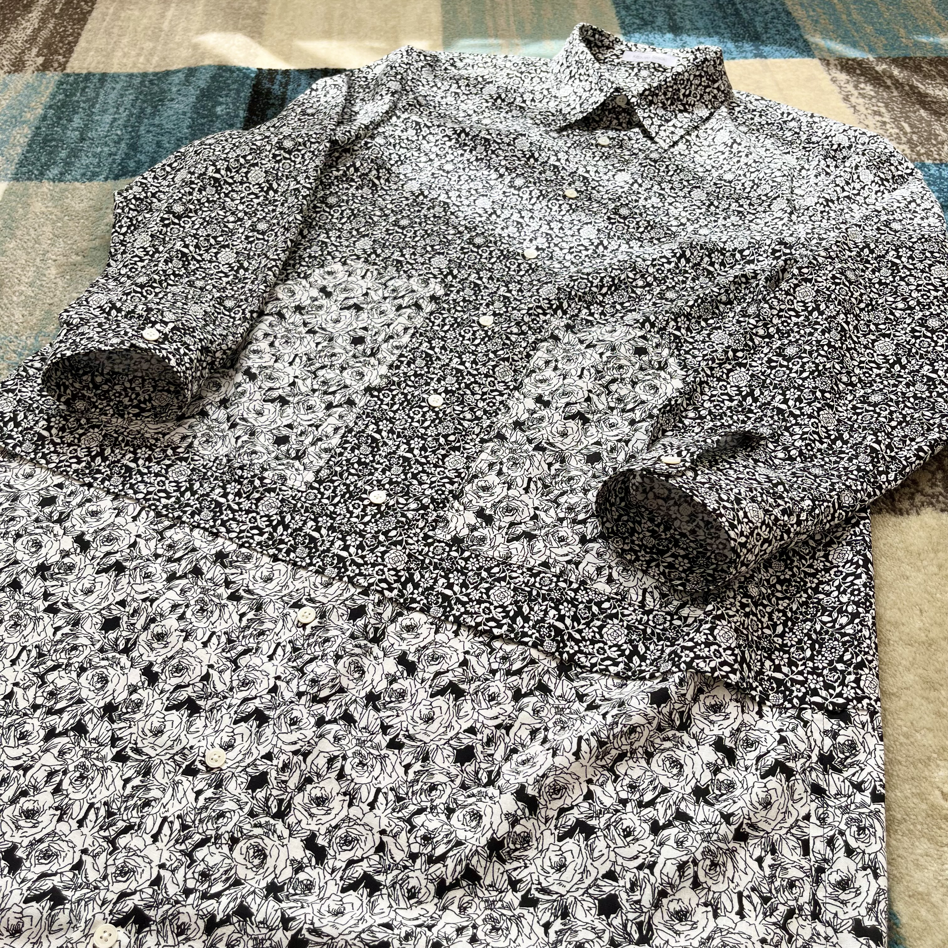 モノトーン花柄切替ロングシャツ
