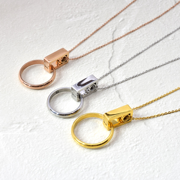 リングをネックレスに☆】ステンレスリングホルダー スクエアタイプ  