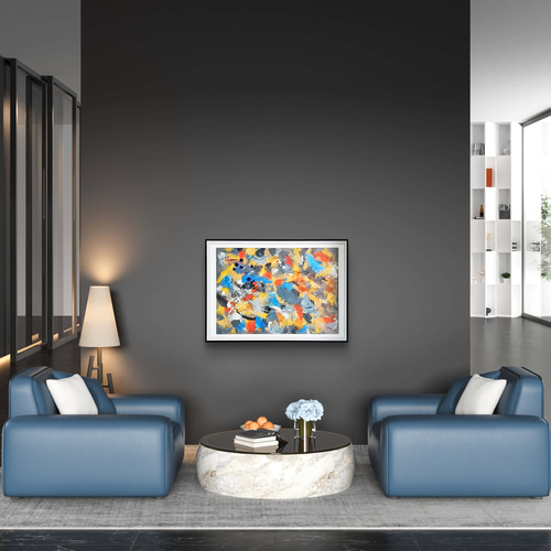 ランダムウォーク/ 抽象画 額縁セット 63×46㎝ モダンアート