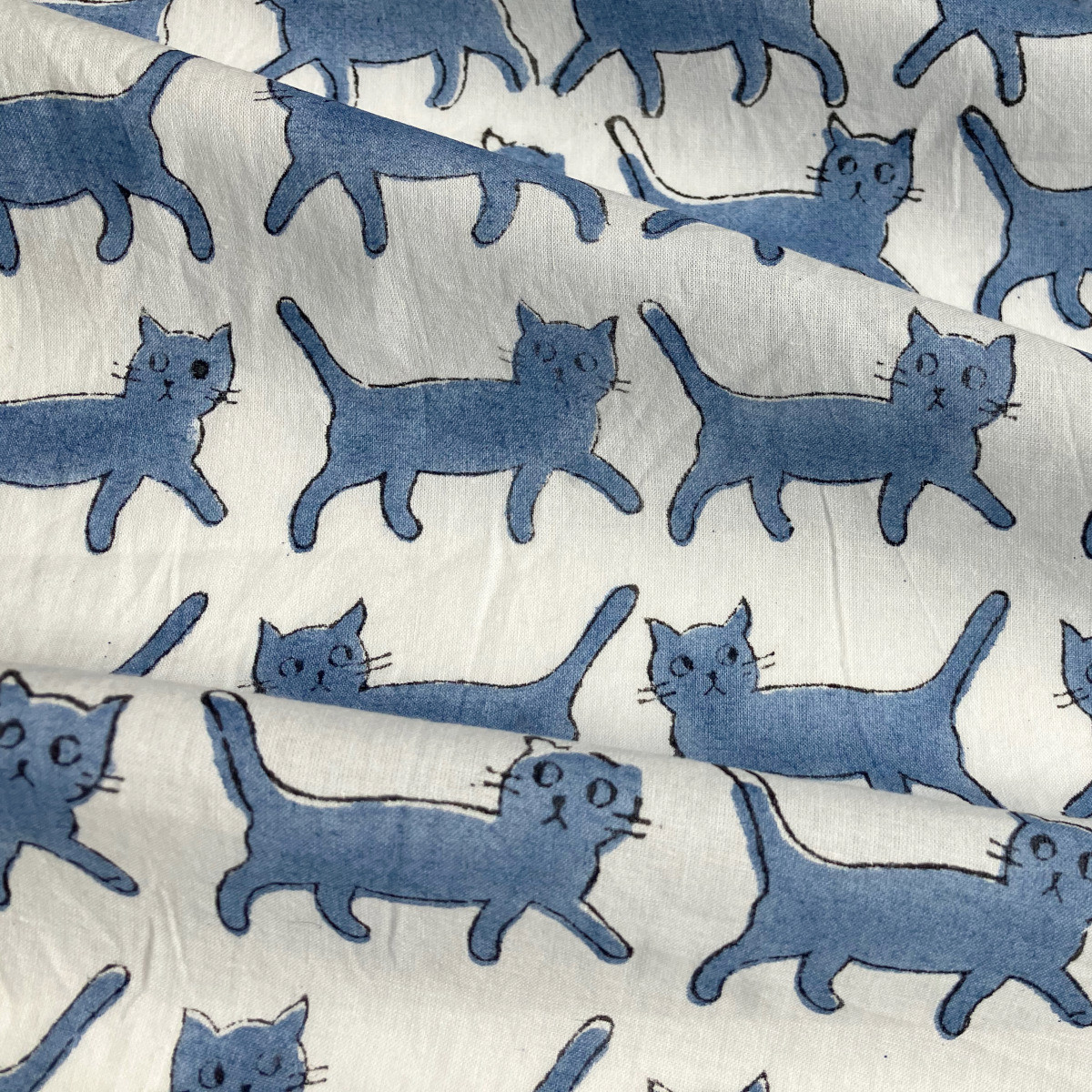 ねこ #160 ブロックプリント   【お客】 猫   防水ポーチ