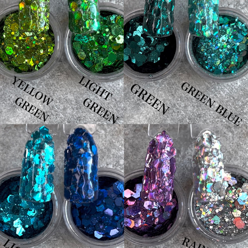 グリーンブルーラメグリッターネイルチップ ネイルチップ（つけ爪
