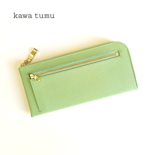 お値下げ！kawa tumu L字ファスナー財布　ゴールド スリムで軽く大容量な長財布(シャンパンゴールド)カード入れは14