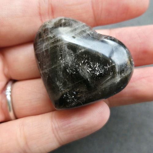 一点物】虹入り✨ モリオン 黒水晶 ハート ✩.*˚インテリア×天然石 