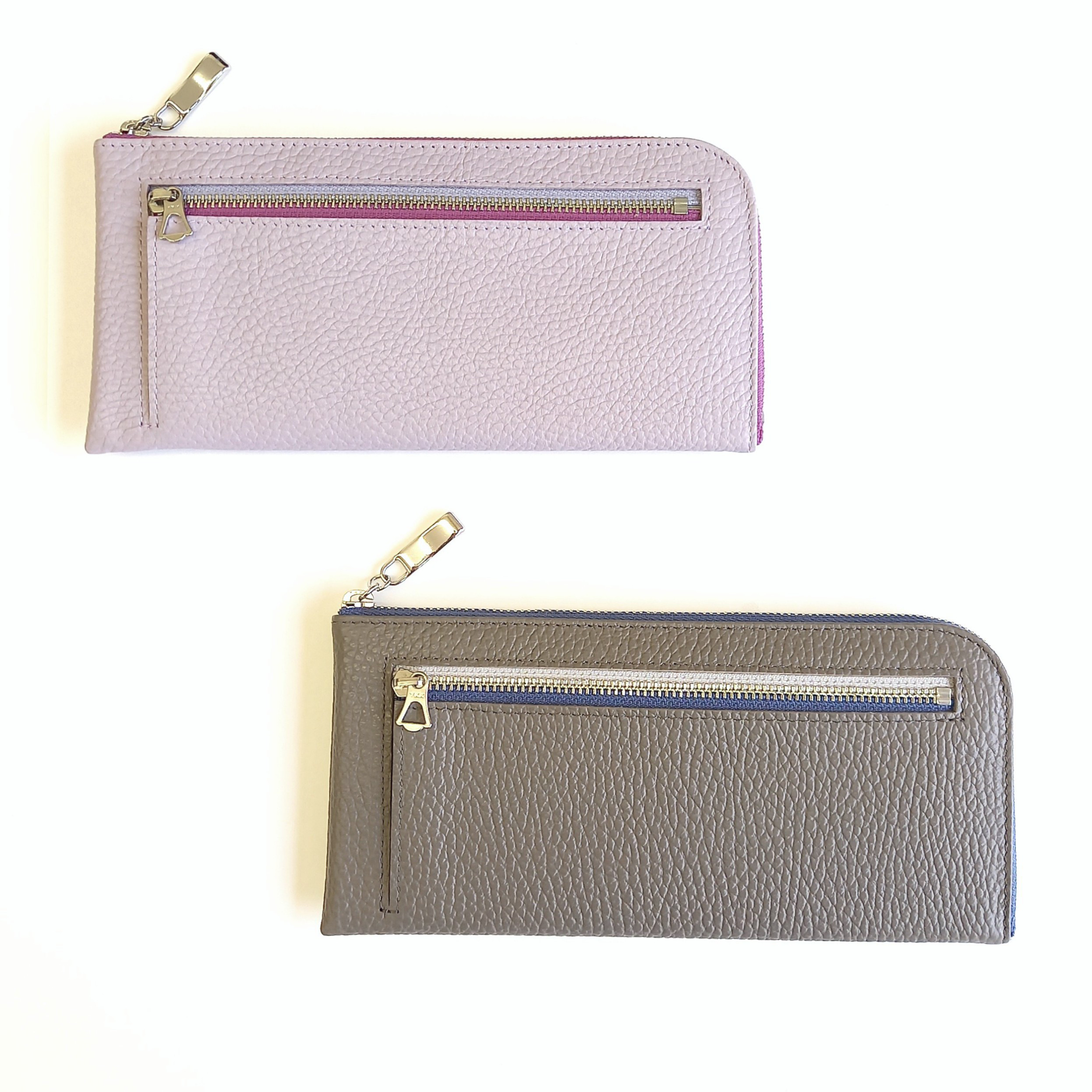 ブルべ夏さんに似合う＜高級本革長財布＞優しくソフトな上品カラー◇薄くて軽い 14枚カード収納◇スリム 大容量 レザー