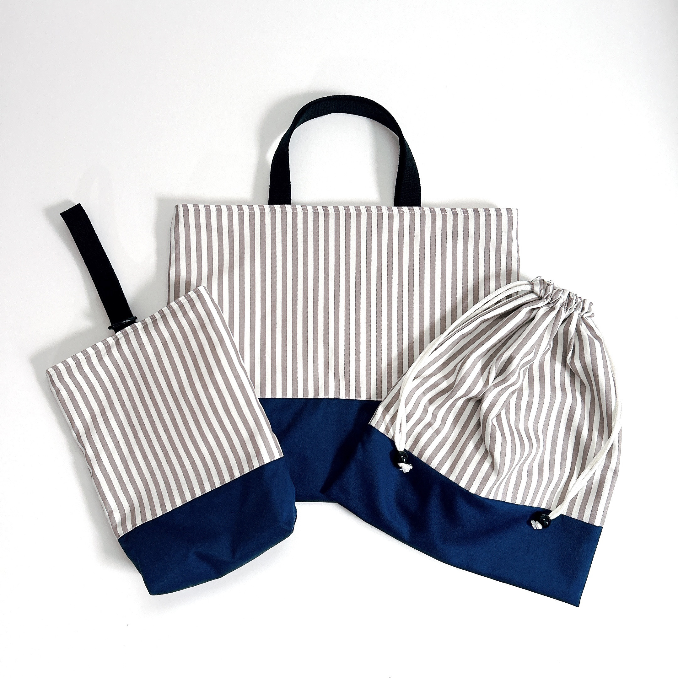 入園入学3点セット　細ストライプ　グレー×ネイビー［受注製作］