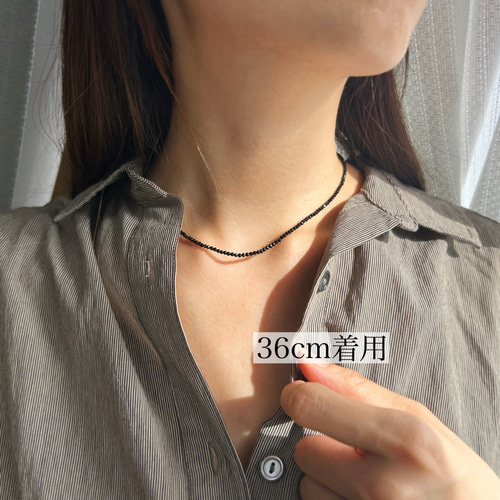 極小ブラックスピネル】ショートネックレス/長さ調節可能 極小ブラックスピネル】ショートネックレス/長さ調節可能
