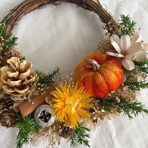 ベルベッドパンプキンの森のハーフリース ハロウィン プリザーブド