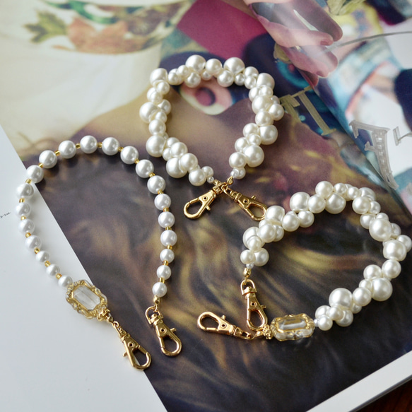 入道雲のようなもくもくパールストラップ＆シンプル　スマホストラップ　接続金具選べます！耐久性UP 1枚目の画像