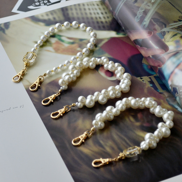 入道雲のようなもくもくパールストラップ＆シンプル　スマホストラップ　接続金具選べます！耐久性UP 5枚目の画像