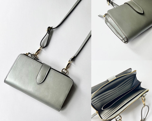 本革 ダークシルバーパール 超軽量260グラム 上質お財布ショルダー