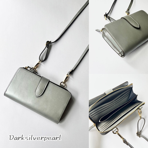 本革 ダークシルバーパール 超軽量260グラム 上質お財布ショルダー