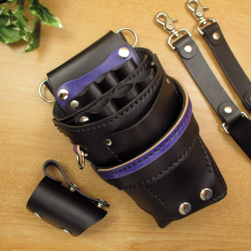 ブラウン＆Dグリーン 6丁 本革シザーケース＆ブラシケース SCA-69/CBA 本