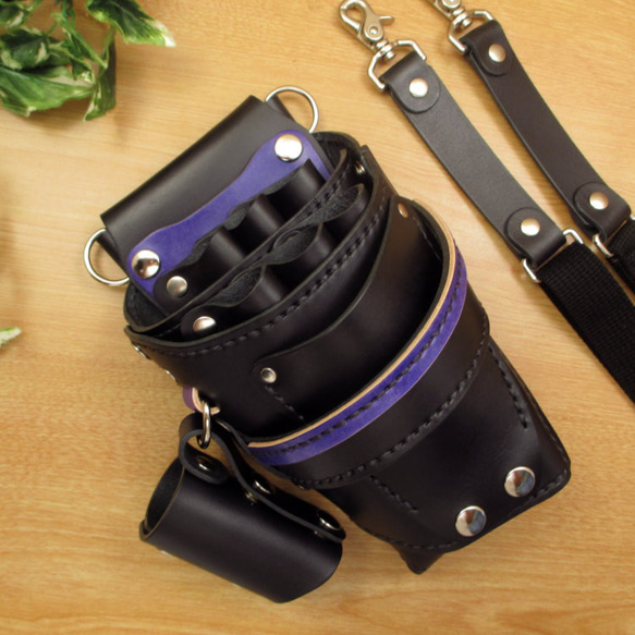 オールブラック6丁差し革ベルト付本革シザーケースSCL-100/CKB