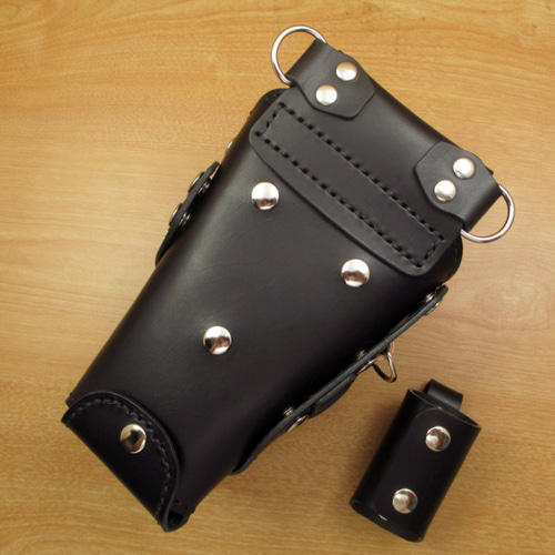 ブラック＆パープル　本革シザーケース＆ブラシケース　６丁　SCA-69/CKB ブラック＆パープル本革シザーケース＆ブラシケース6丁SCA-69/CKB