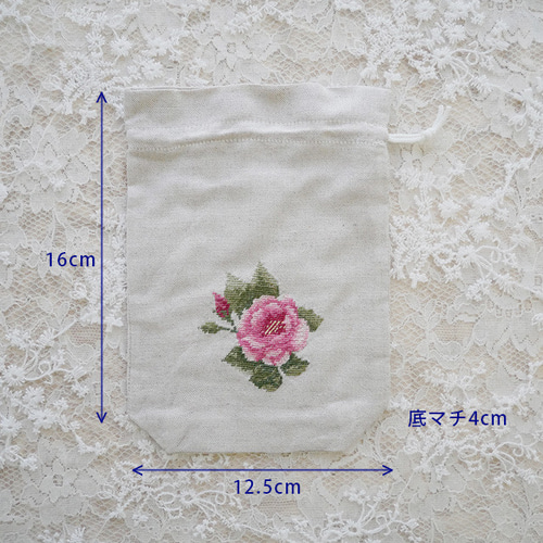 フランスアンティーク ボヴェ刺繡 花モチーフ フランス プチポアン刺繡のポーチ ローズ ポーチ Collection